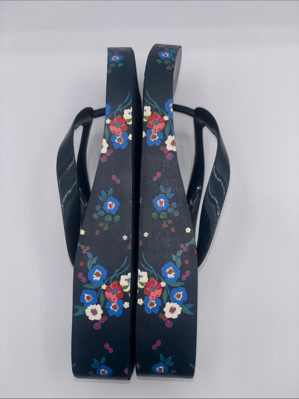 Tory Burch Navy Floral Logo Thong Sandals